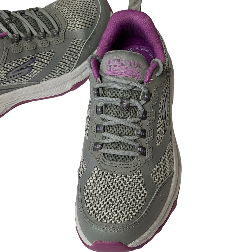 New Sketchers Leather Walking Sneakers Goga Mat Purple & Gray Lace Up Size 6 - Picture 4 of 10